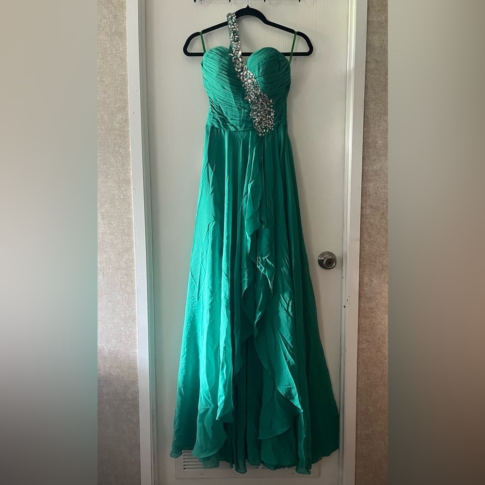 Chic One-Shoulder Teal Dress
